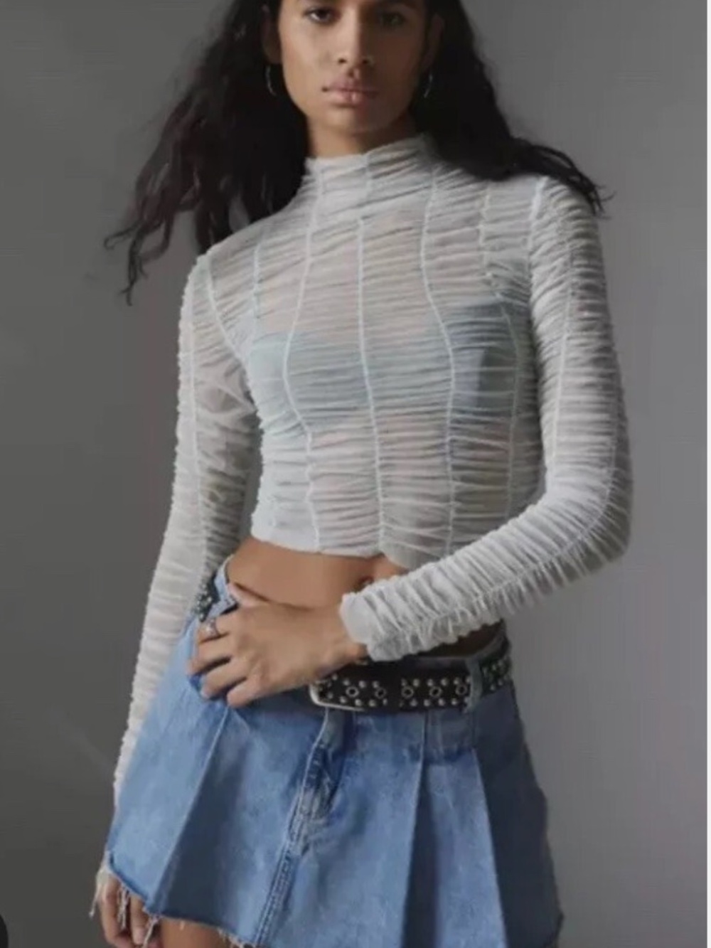 Urban Outfitters Silence & Noise Kora Sheer Ruched Top, Light Blue XS